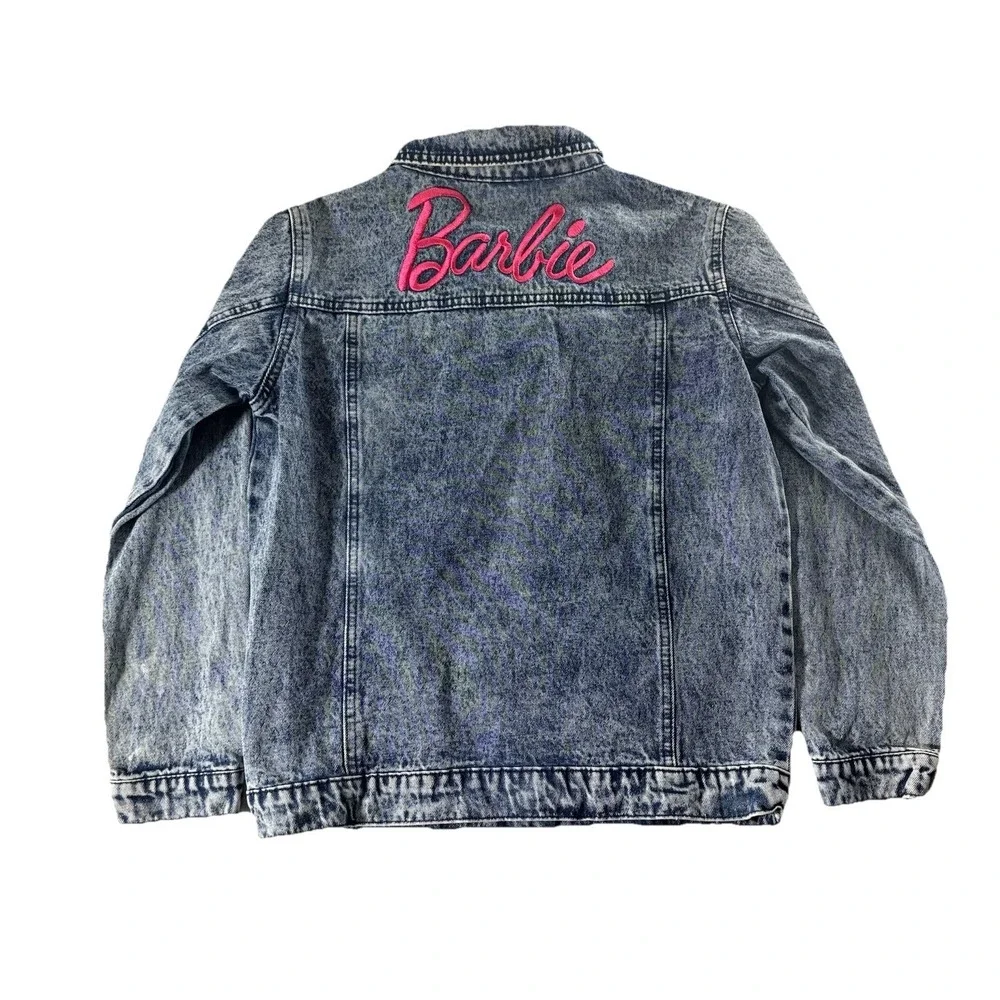 Mattel Barbie Blue Acid Wash Denim Trucker Jacket  Adult Youth XL Barbiecore Y2K